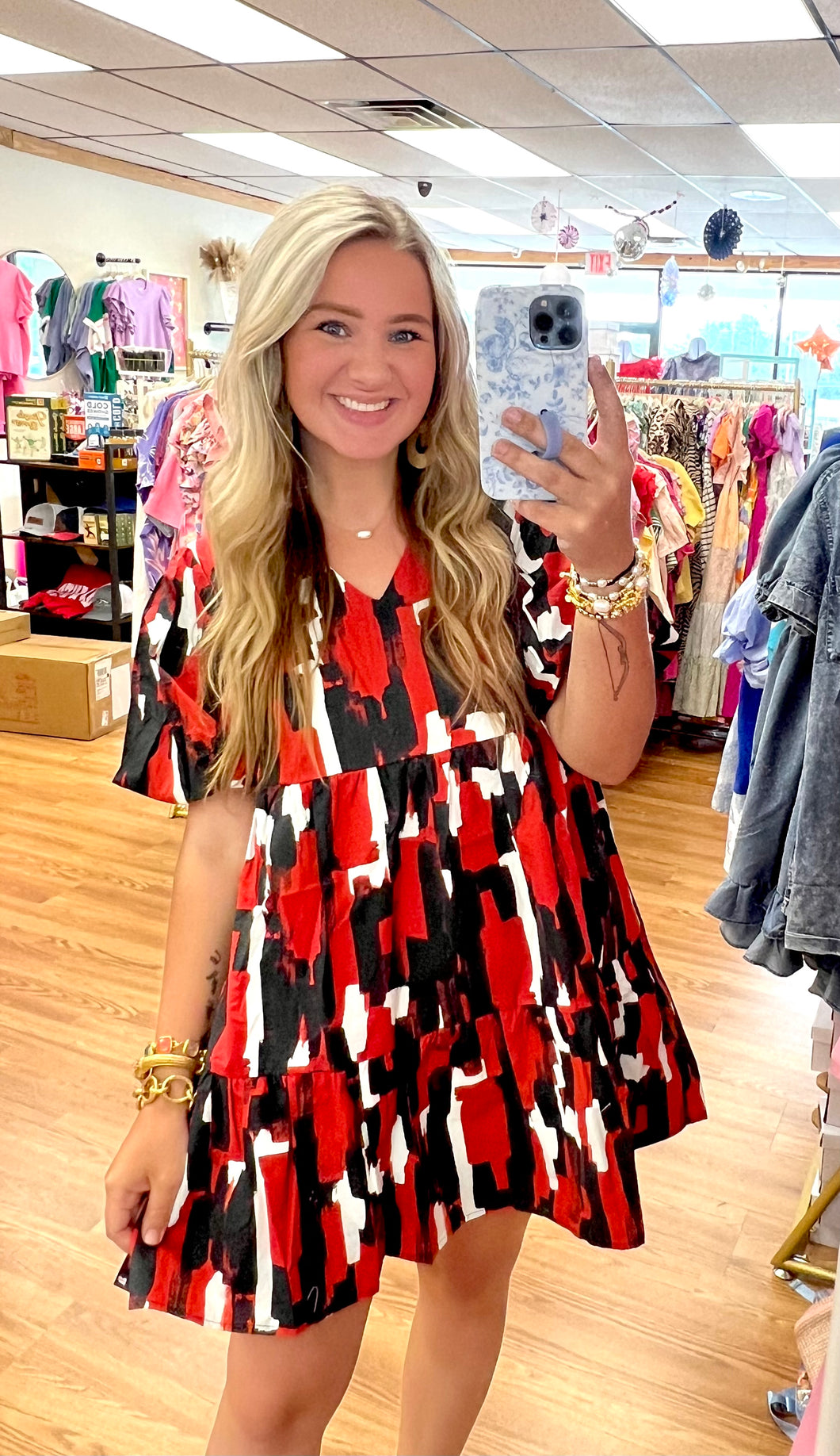 Red black brushstroke dress