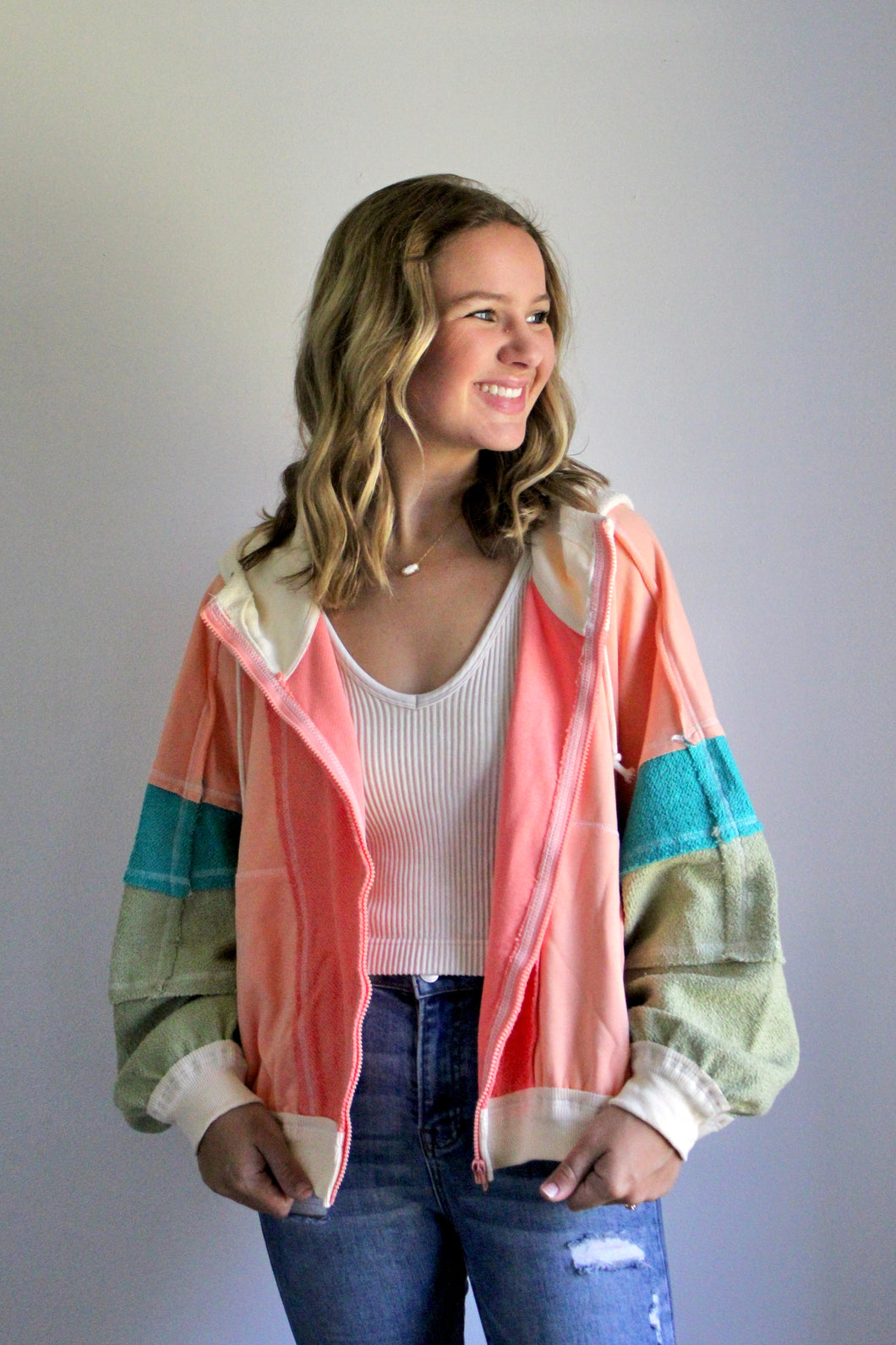 Peach color block jacket