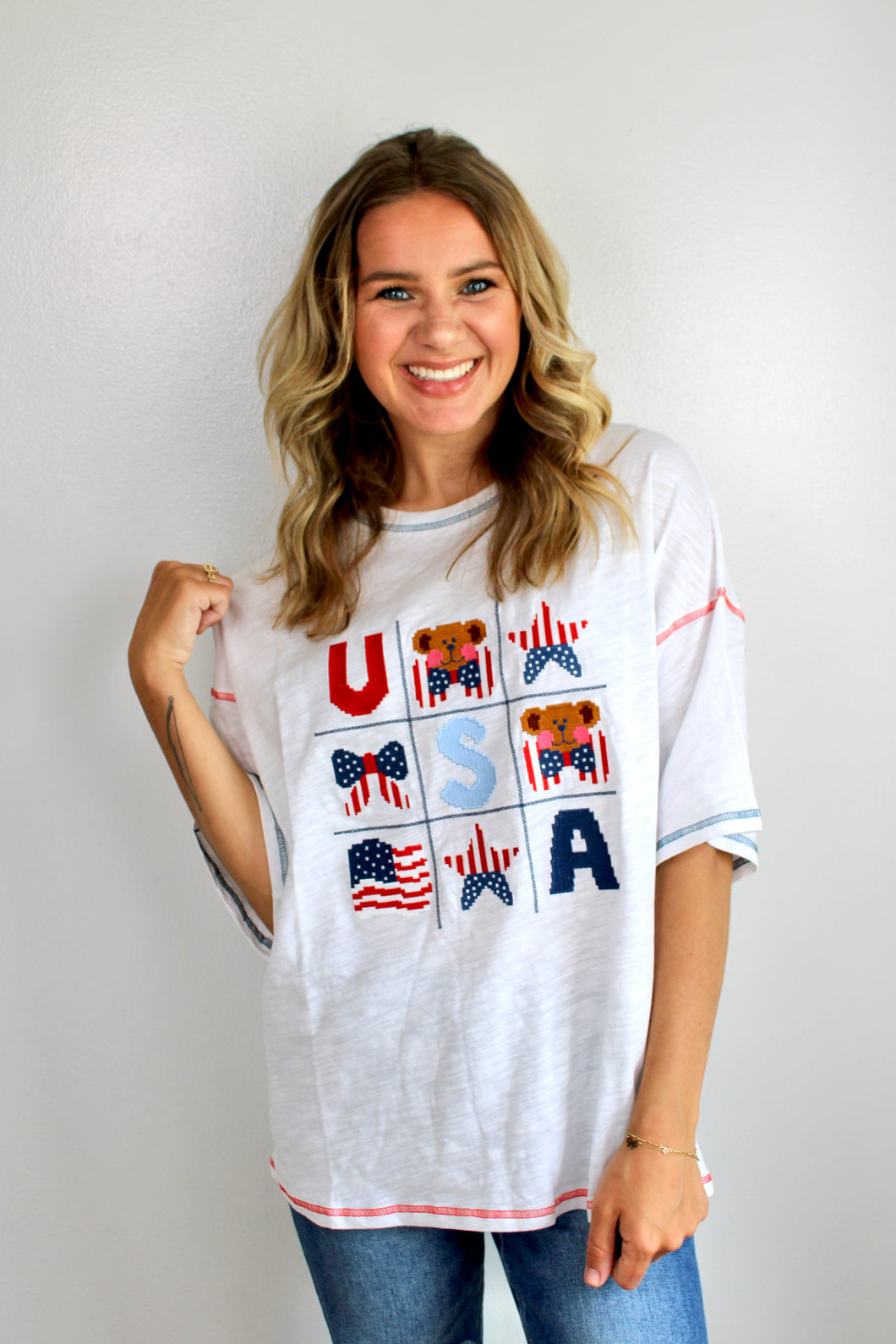 Teddy usa embroidered oversized top