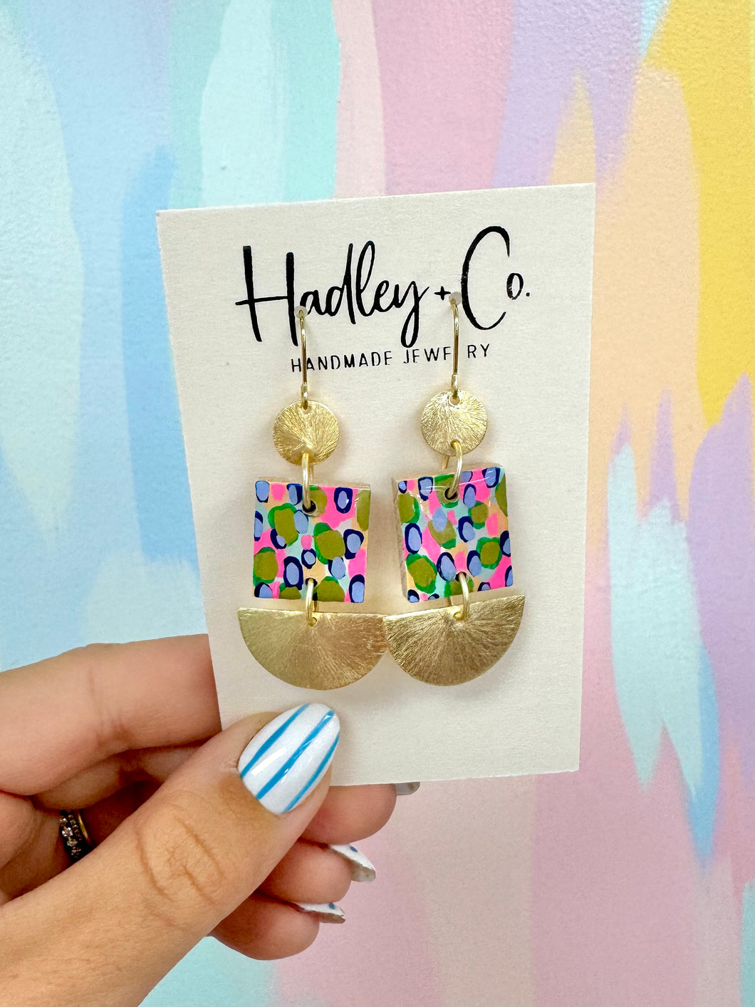Green blue pink square Hadley +co earrings