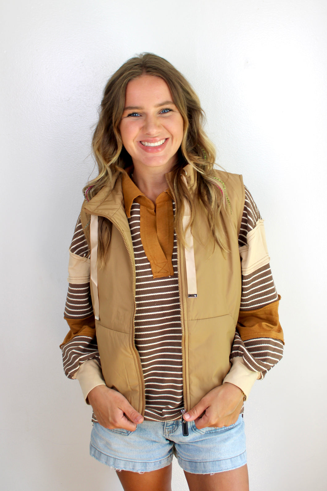 Tan drawstring vest