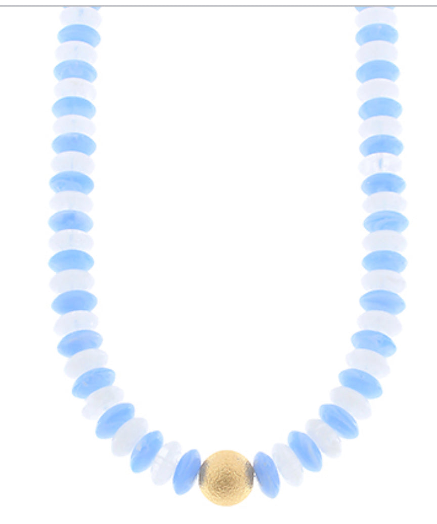 Blue white beaded necklace