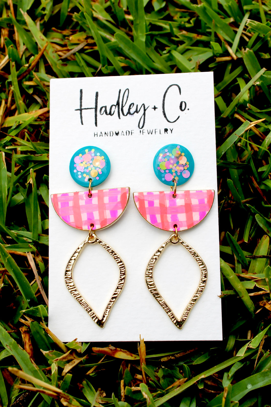 Plaid confetti stud gold Hadley + co earrings