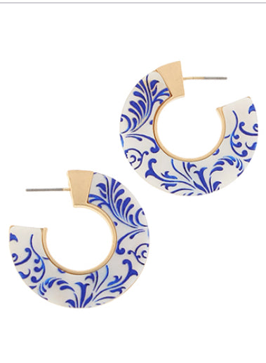 Blue white hoop earrings