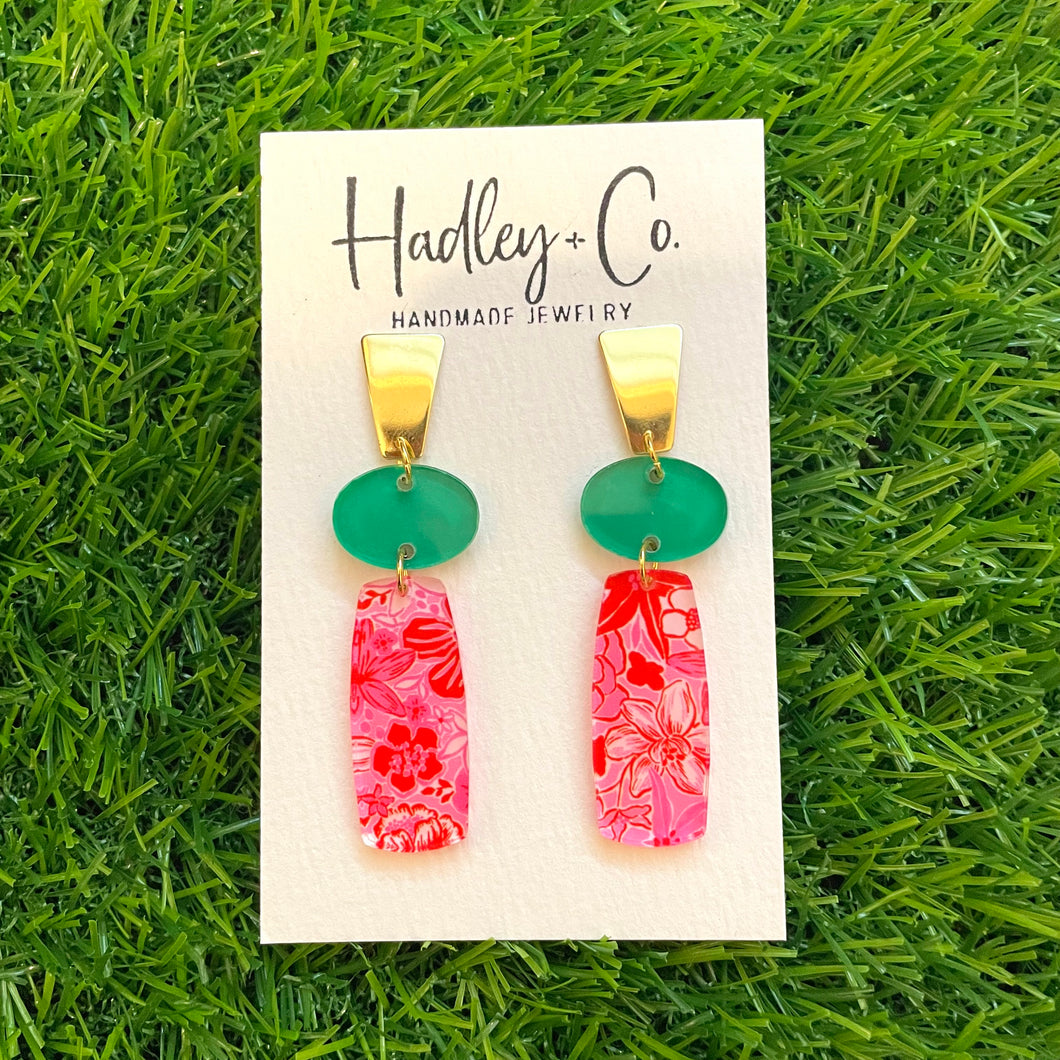 Green pink floral Hadley + co earrings