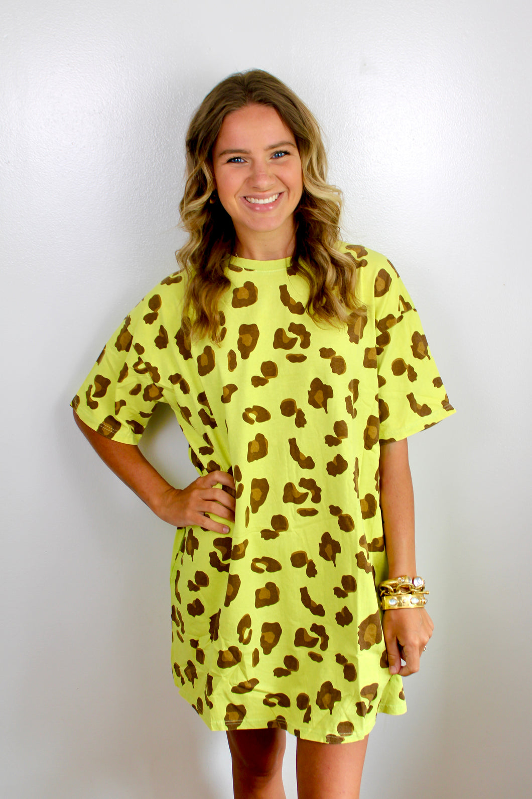 Lime leopard tshirt dress- last chance