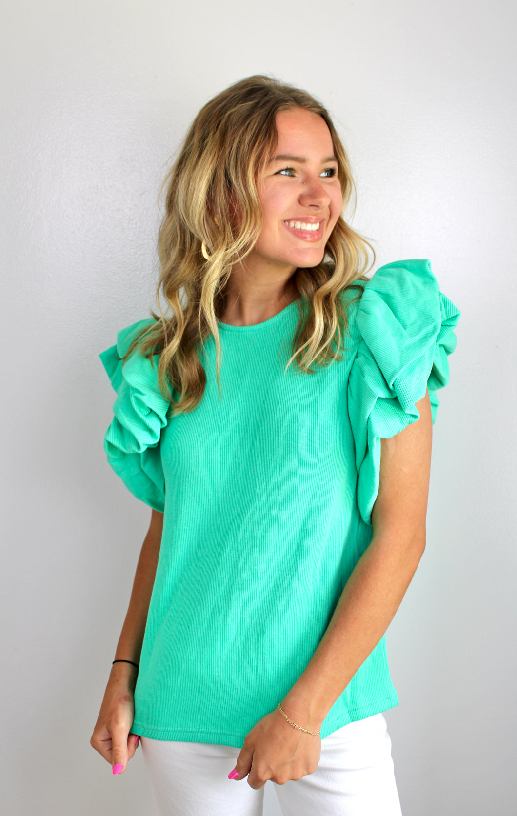Green puff sleeve- last chance