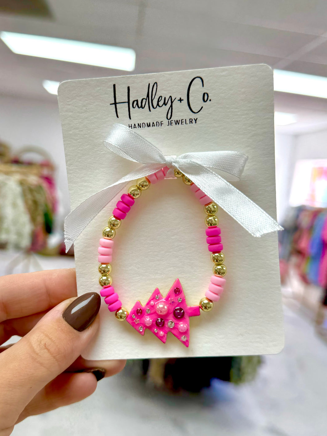 Pink stoned tree Hadley + co bracelet