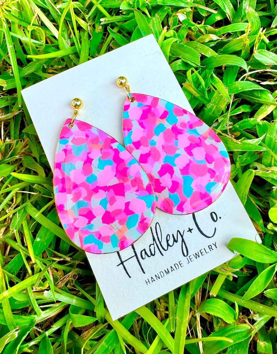 Pink teal purple tear drop Hadley +co earrings