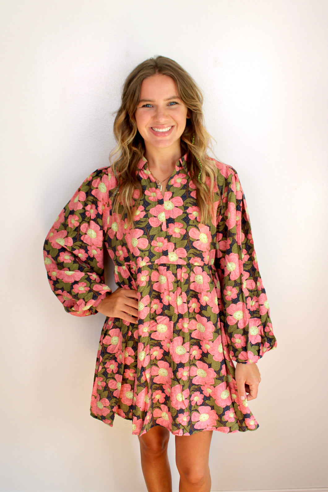 Pink green floral dress