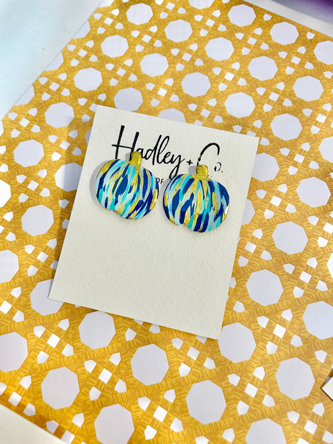 Navy aqua pumpkin abstract stud- Hadley + co