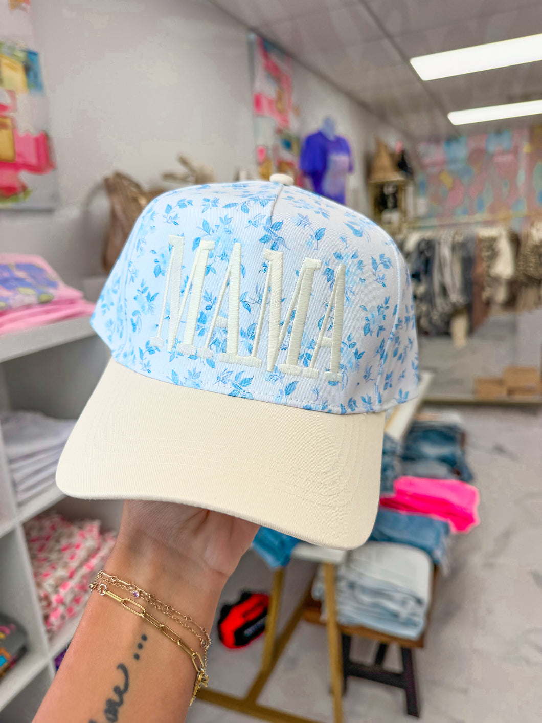 Blue floral mama hat