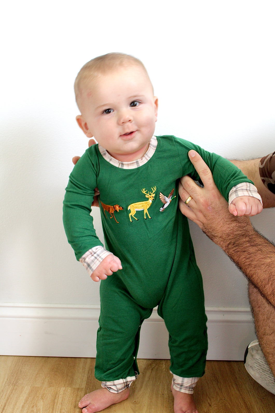 Green animal boy romper