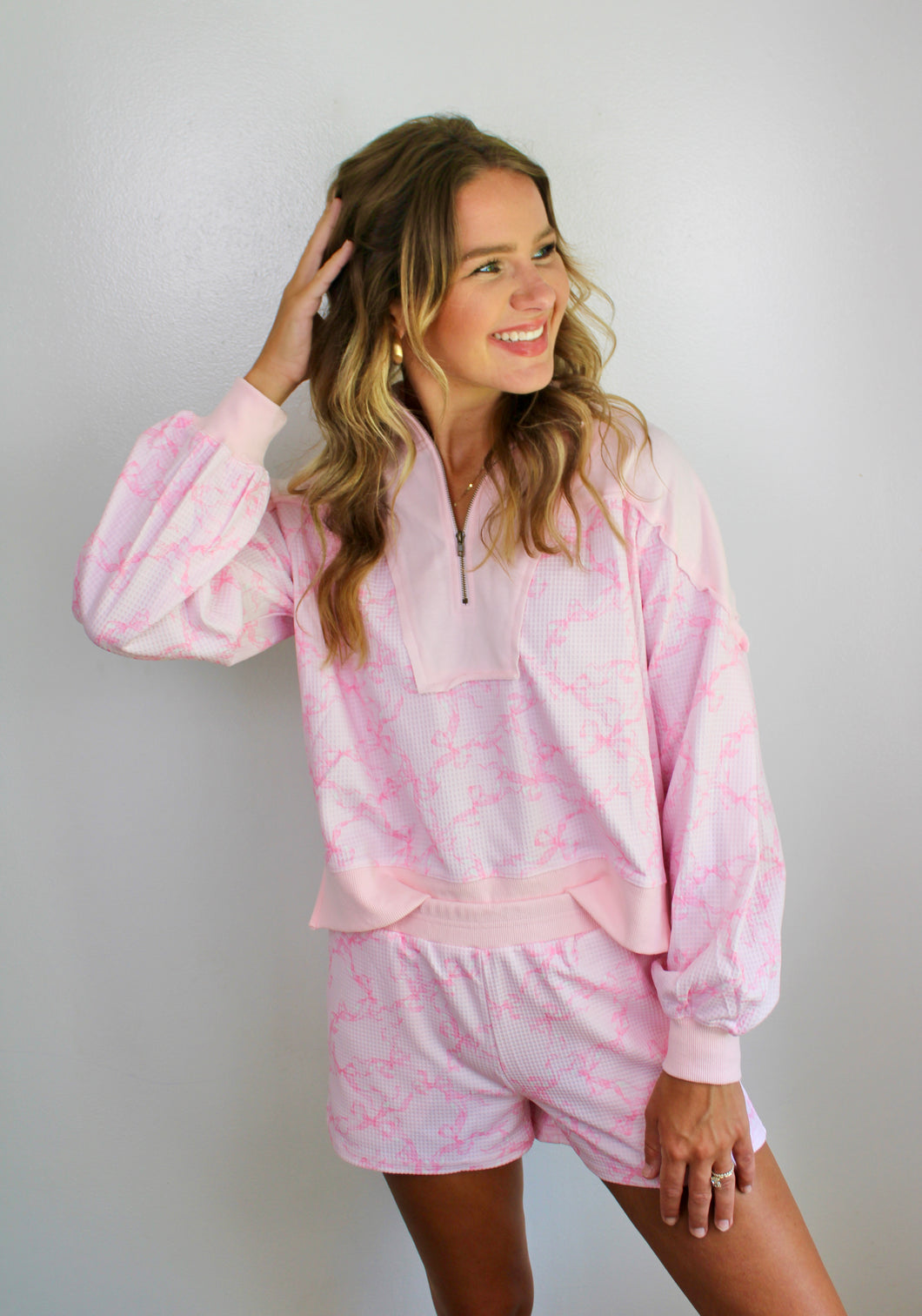 Bow zip shorts set