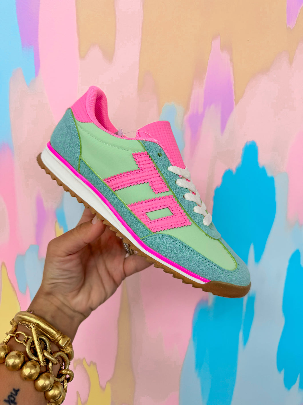 Mint pink sneakers