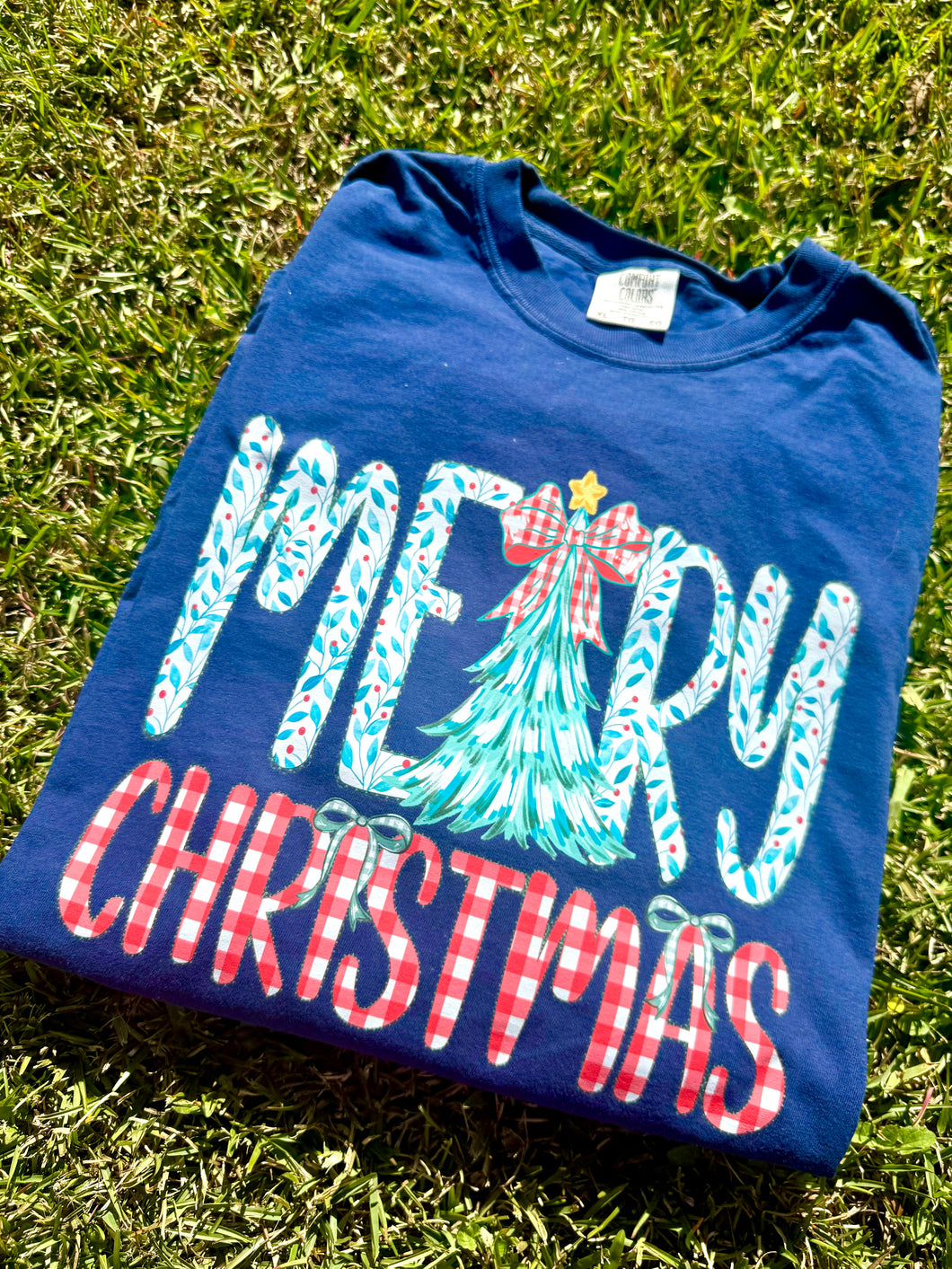 Navy Merry Christmas tee