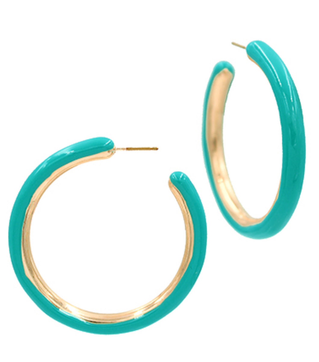 Teal gold hoop earrings