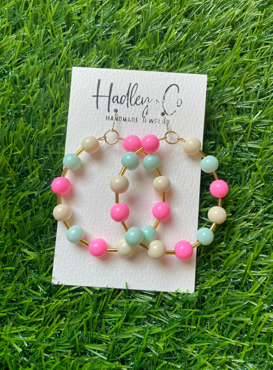 Pink mint ivory beaded Hadley + co earrings