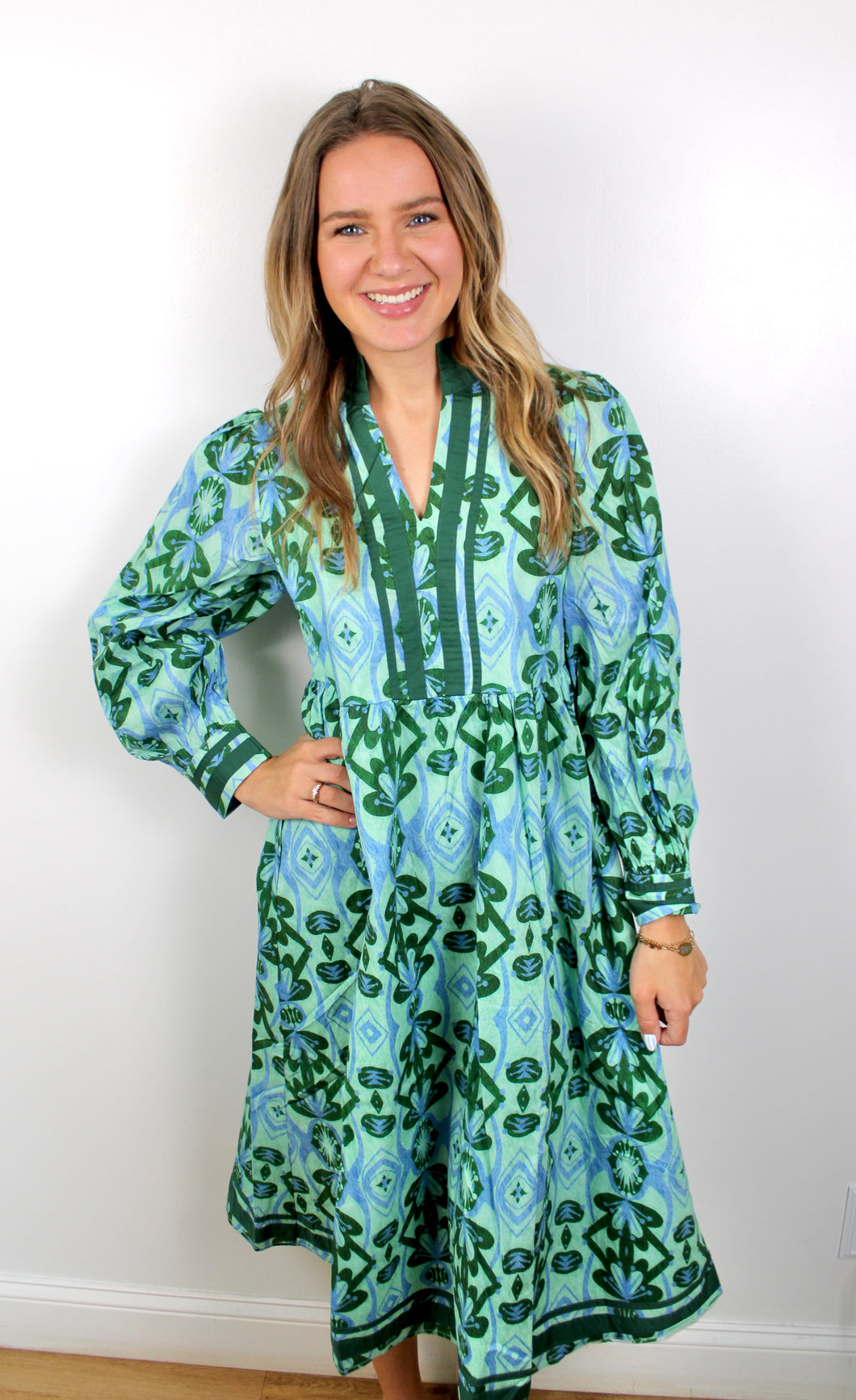 Green blue midi dress