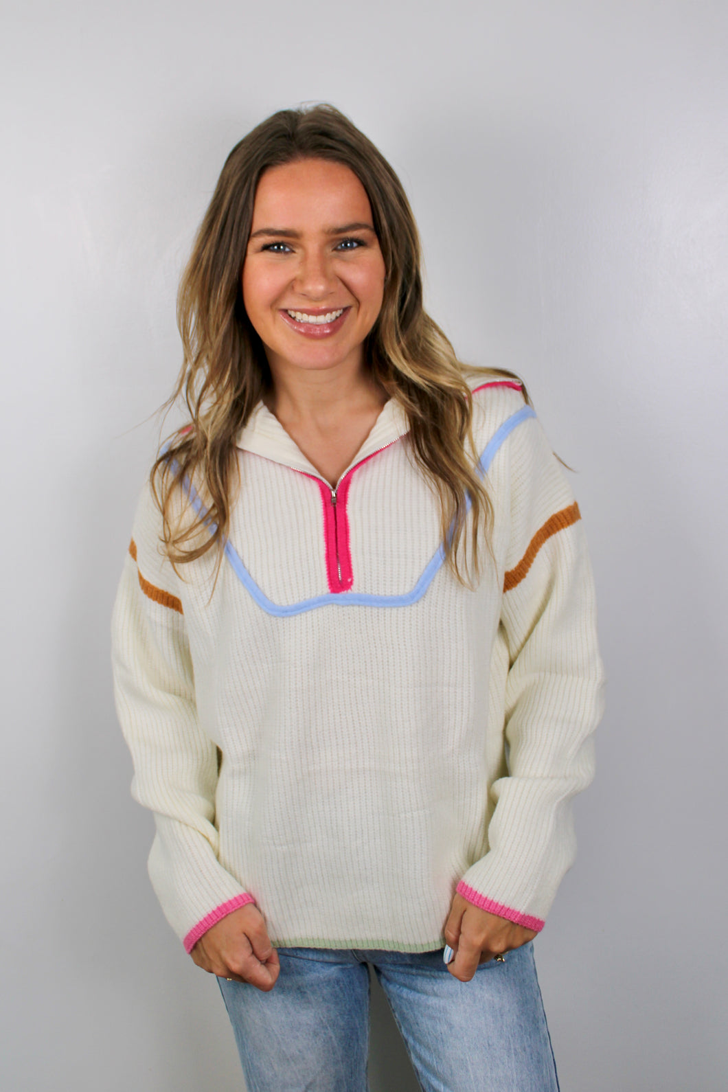 Ivory multi zip top
