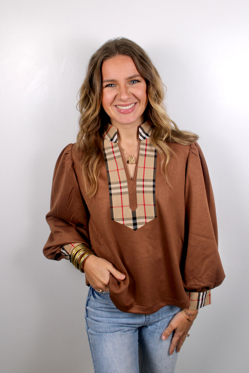 Brown plaid top