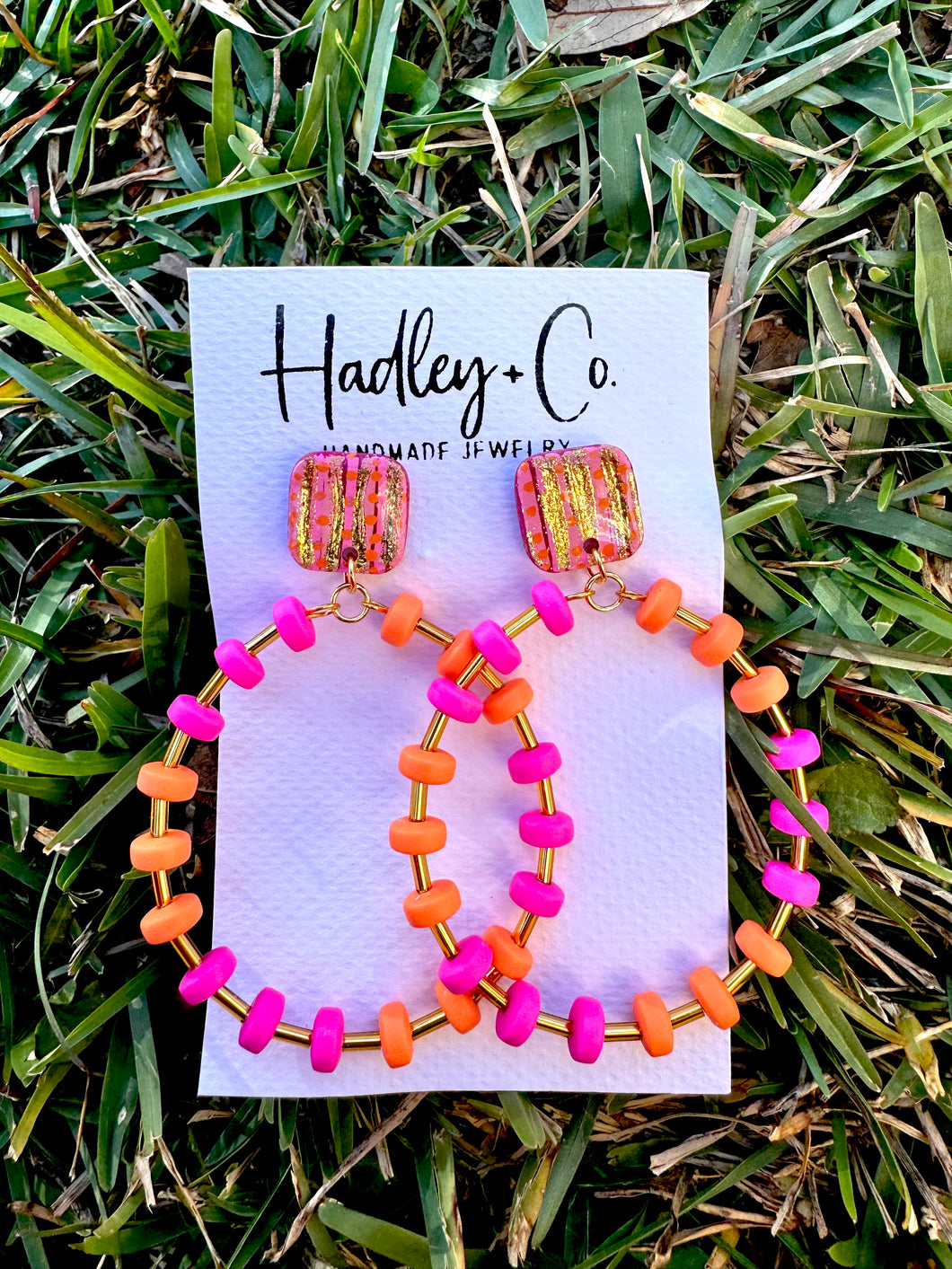 Pink orange beaded Hadley + co earrings