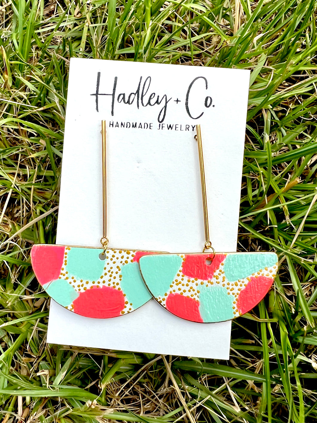 Coral mint gold spot Hadley + co earrings