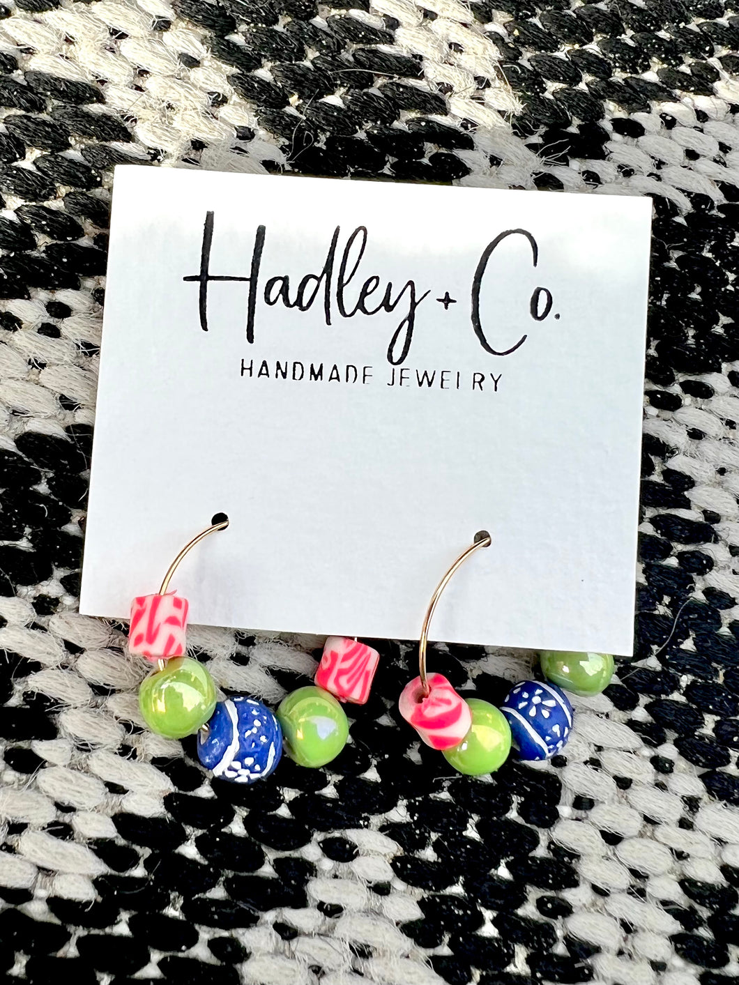 Lime green blue coral Hadley + co beaded earrings