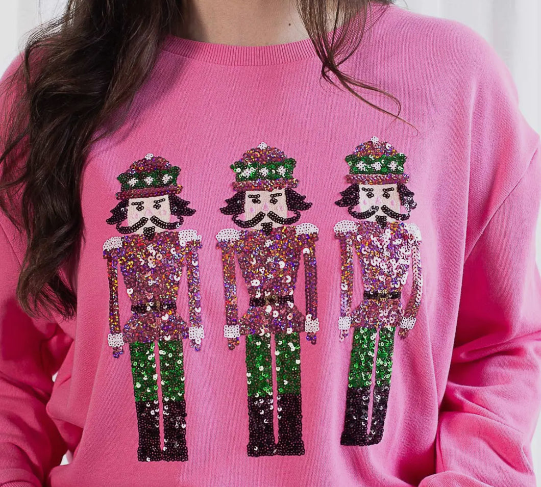 Pink sequin nutcracker long sleeve top