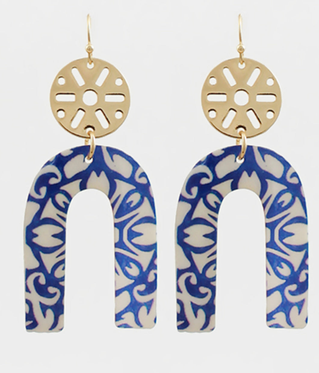 Blue white arch earrings