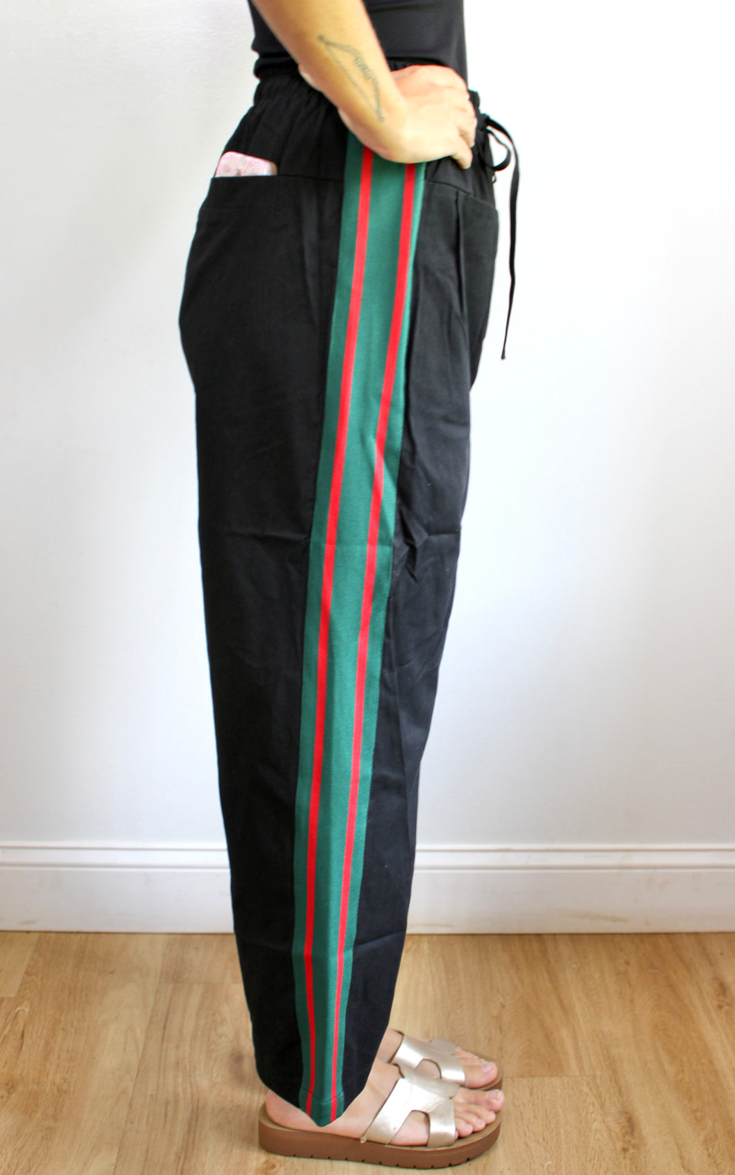 Red green black pants