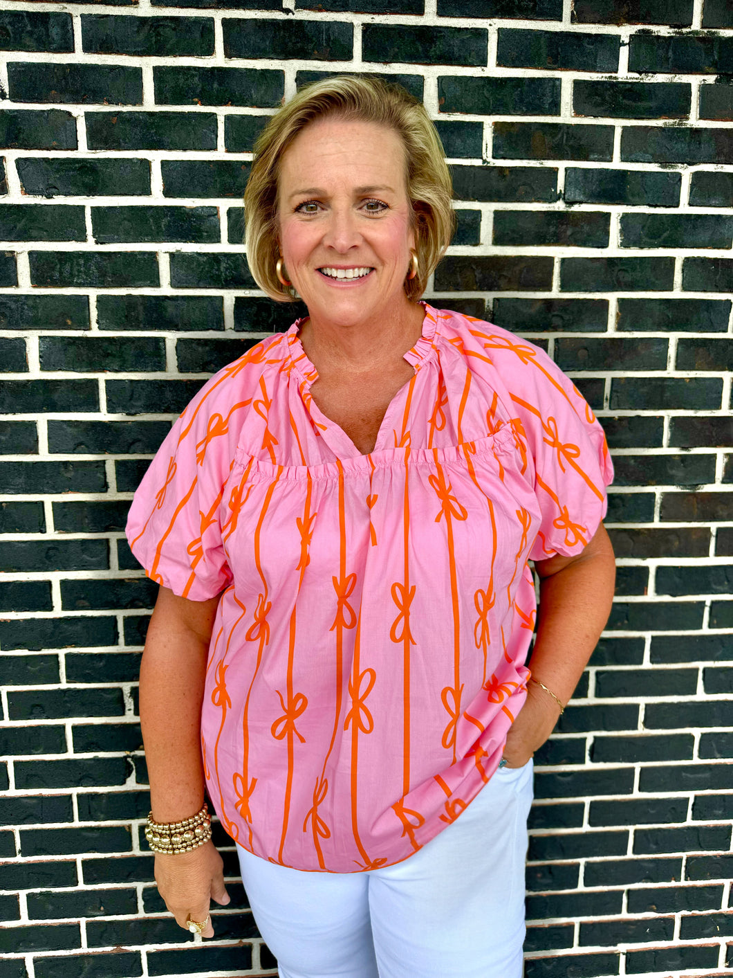 Pink orange bow top