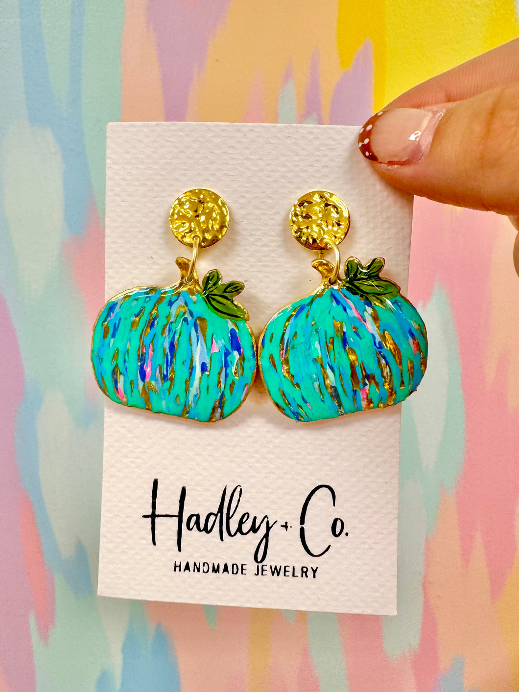 Bright teal pumpkin Hadley + co earrings