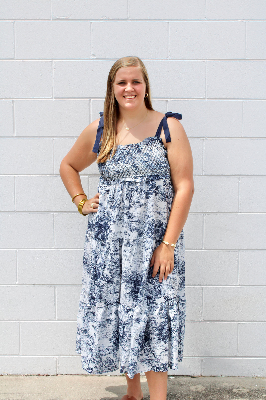 Navy/white midi dress