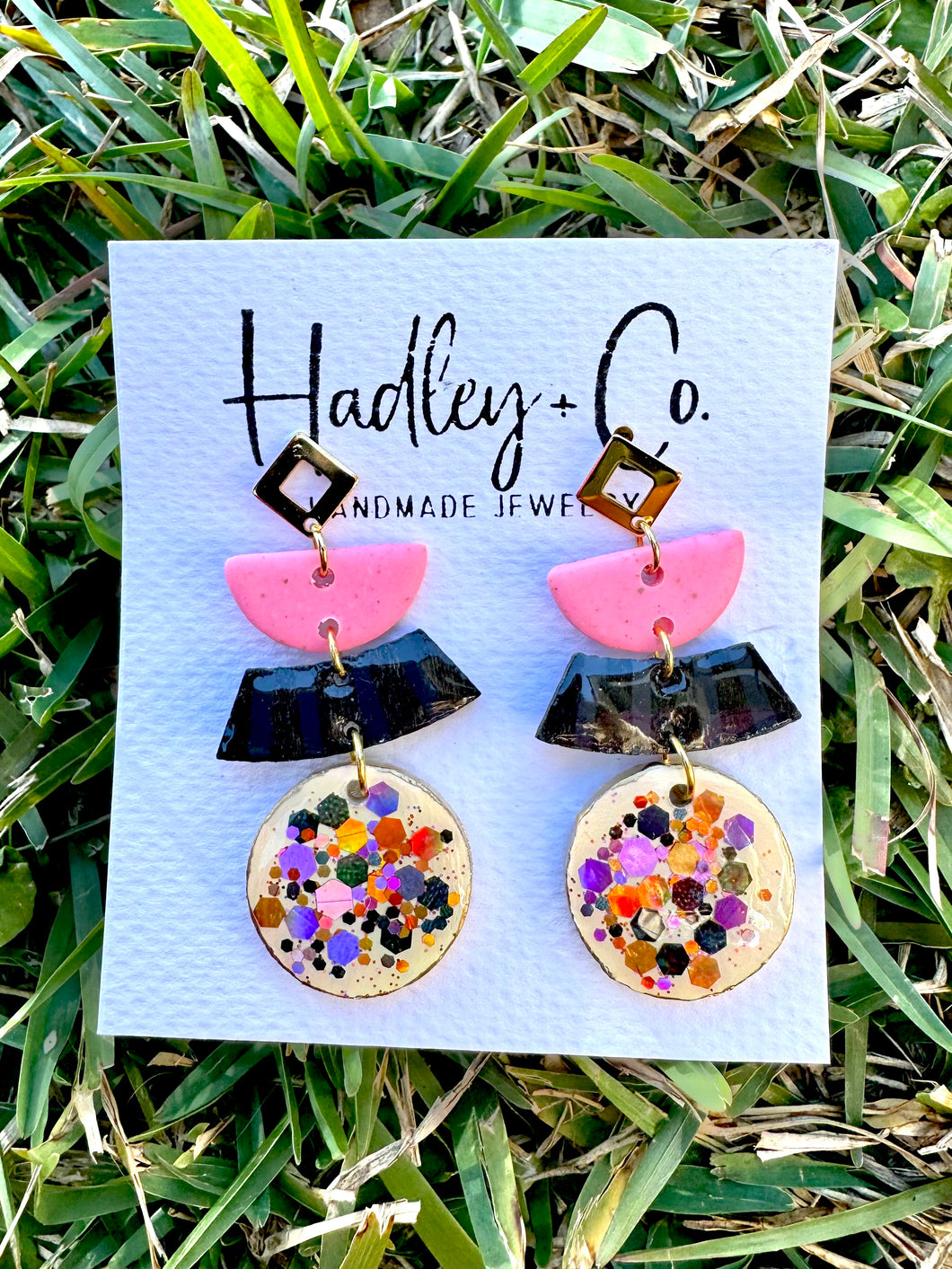 Pink black confetti Hadley + co earrings