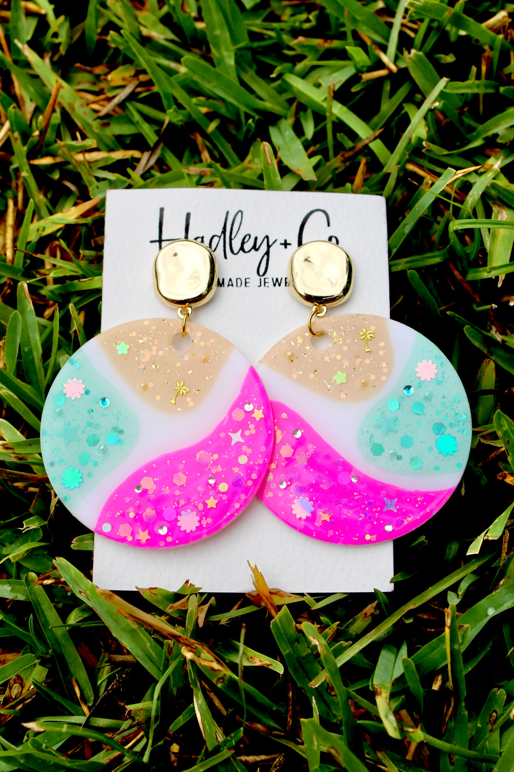 Tan mint pink confetti Hadley + co earrings