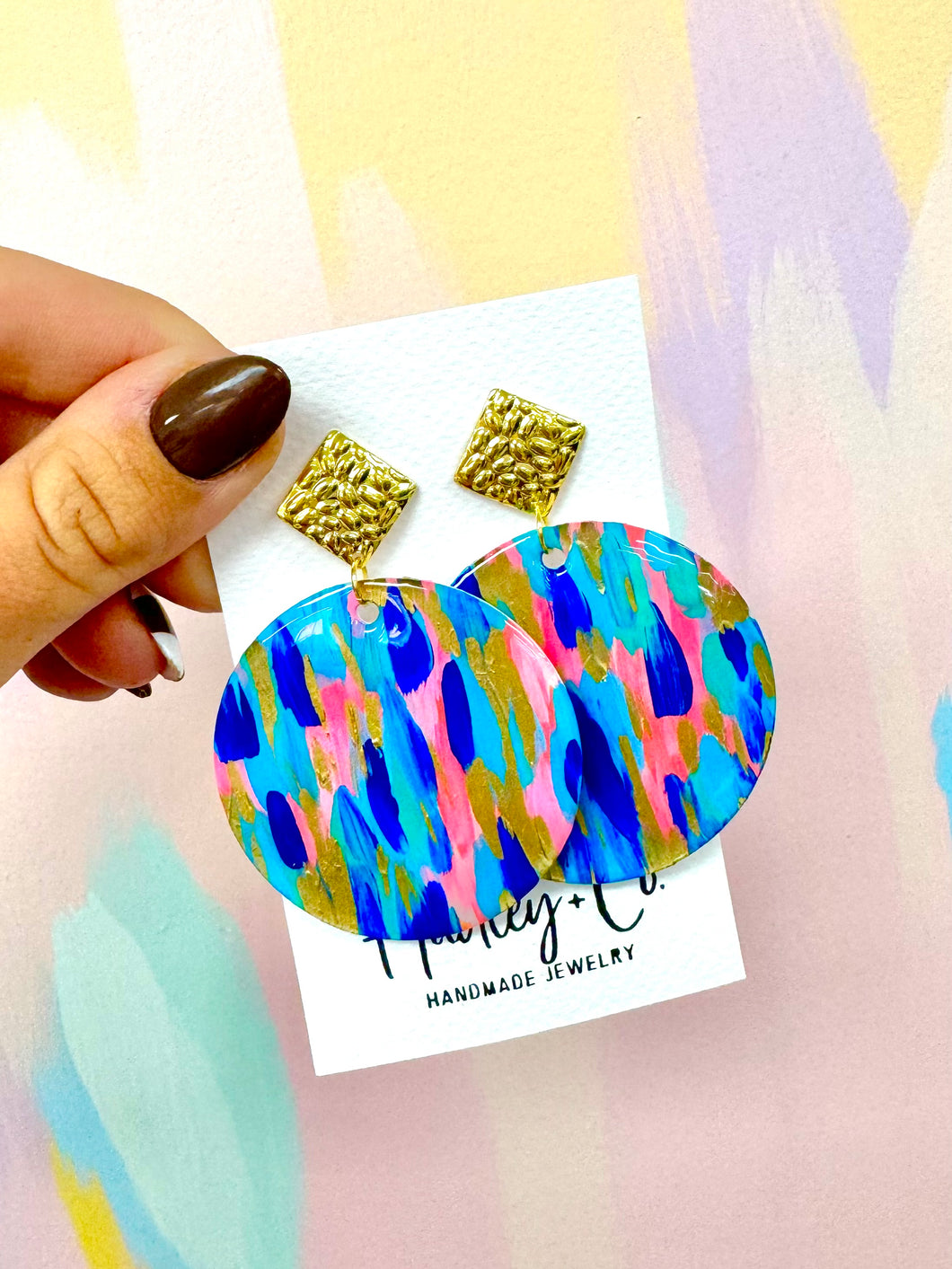 Blue pink abstract Hadley + co earrings