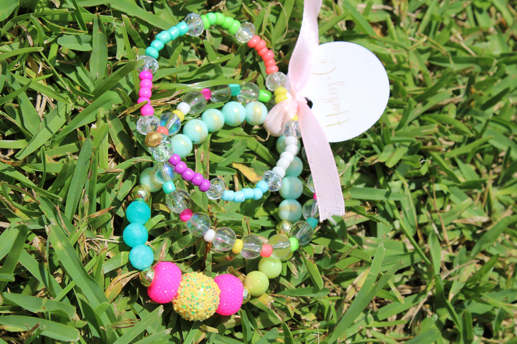Yellow pink multi Hadley + co bracelet set