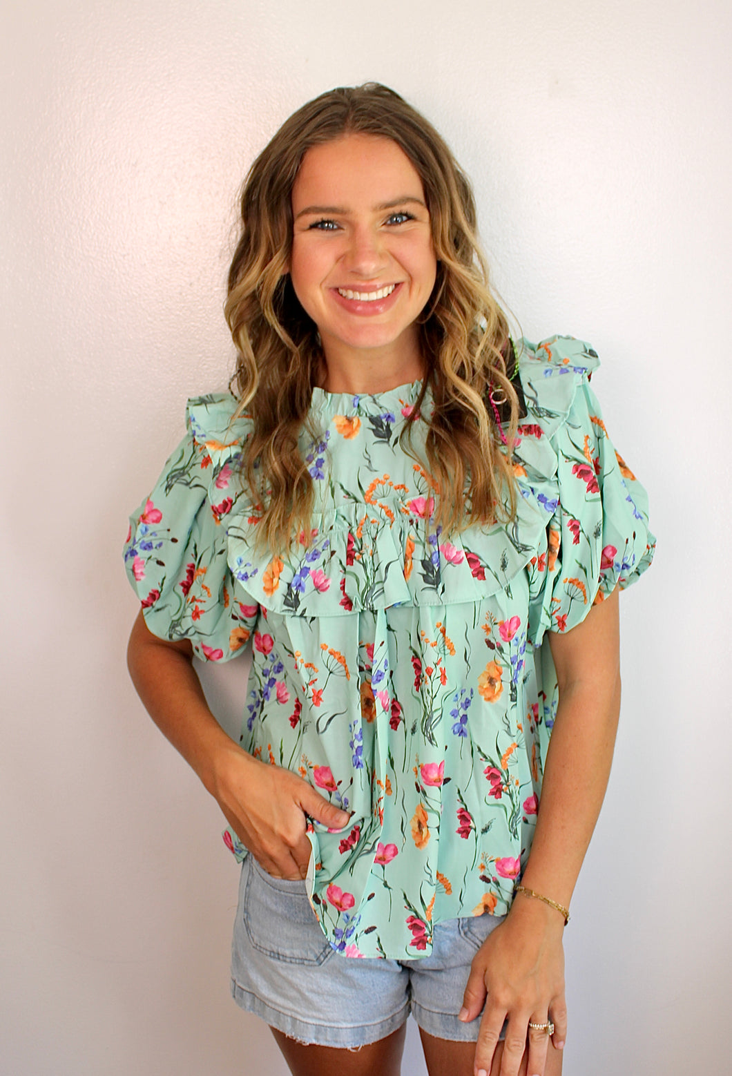Mint floral top