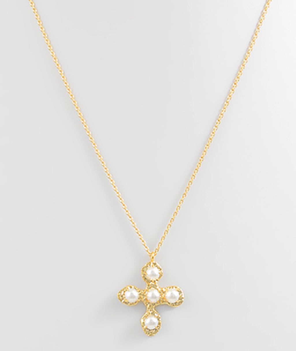 Pearl gold cross necklace