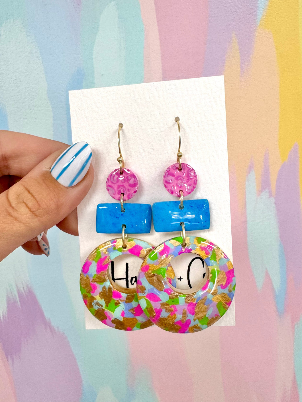 Green pink blue Hadley + co earrings