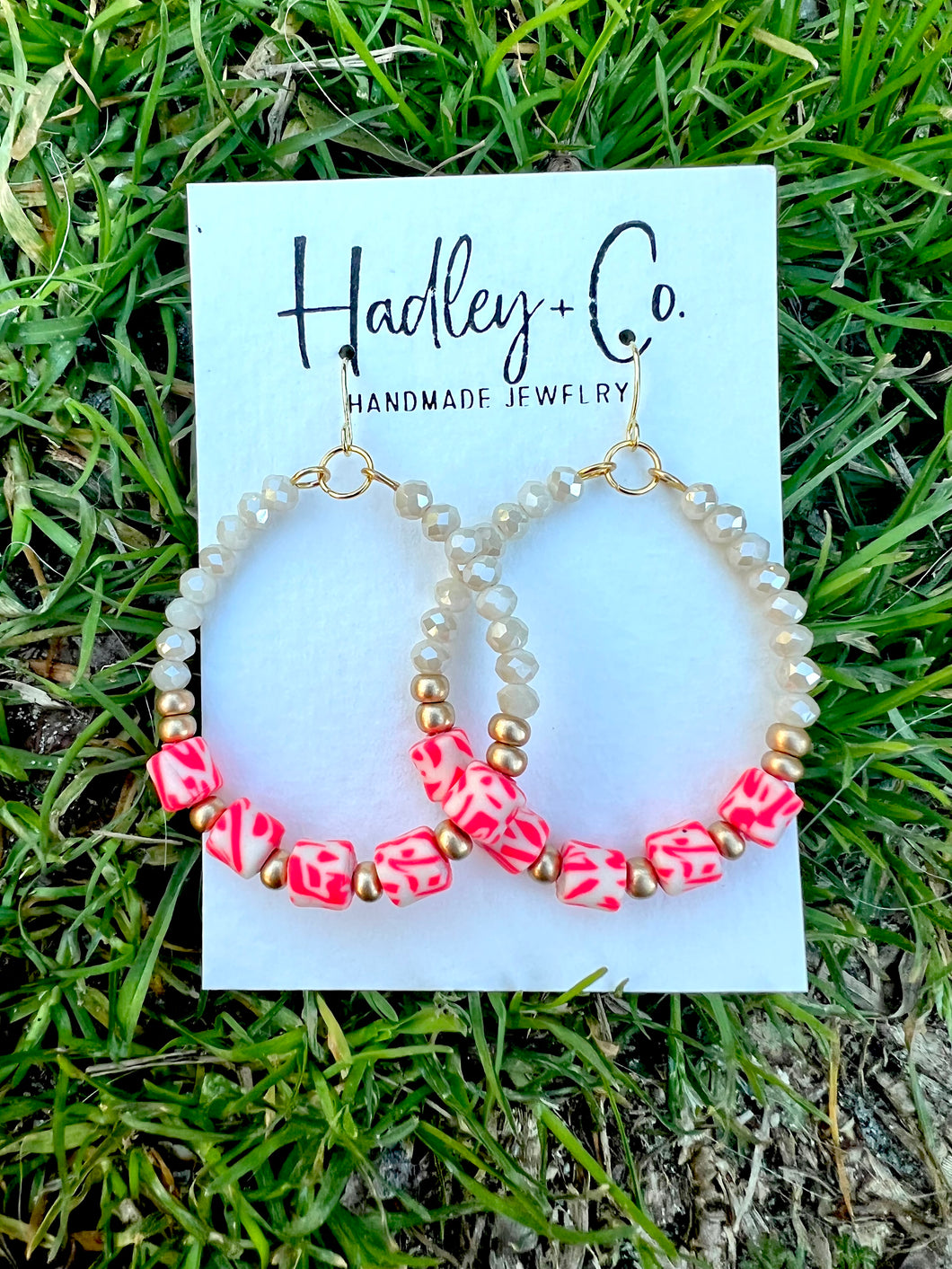 Ivory/pink beaded Hadley + co earrings