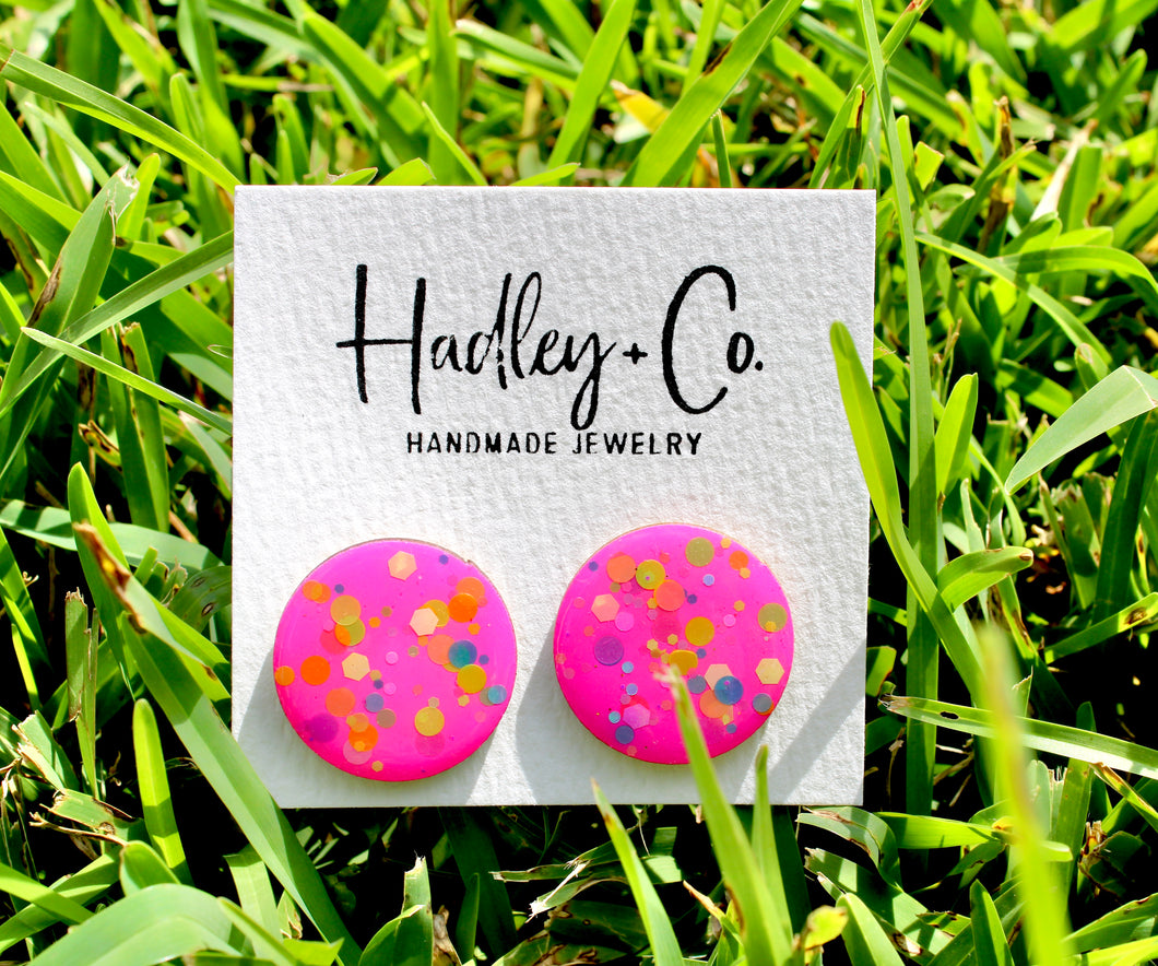 Pink confetti jumbo stud earrings - Hadley + co