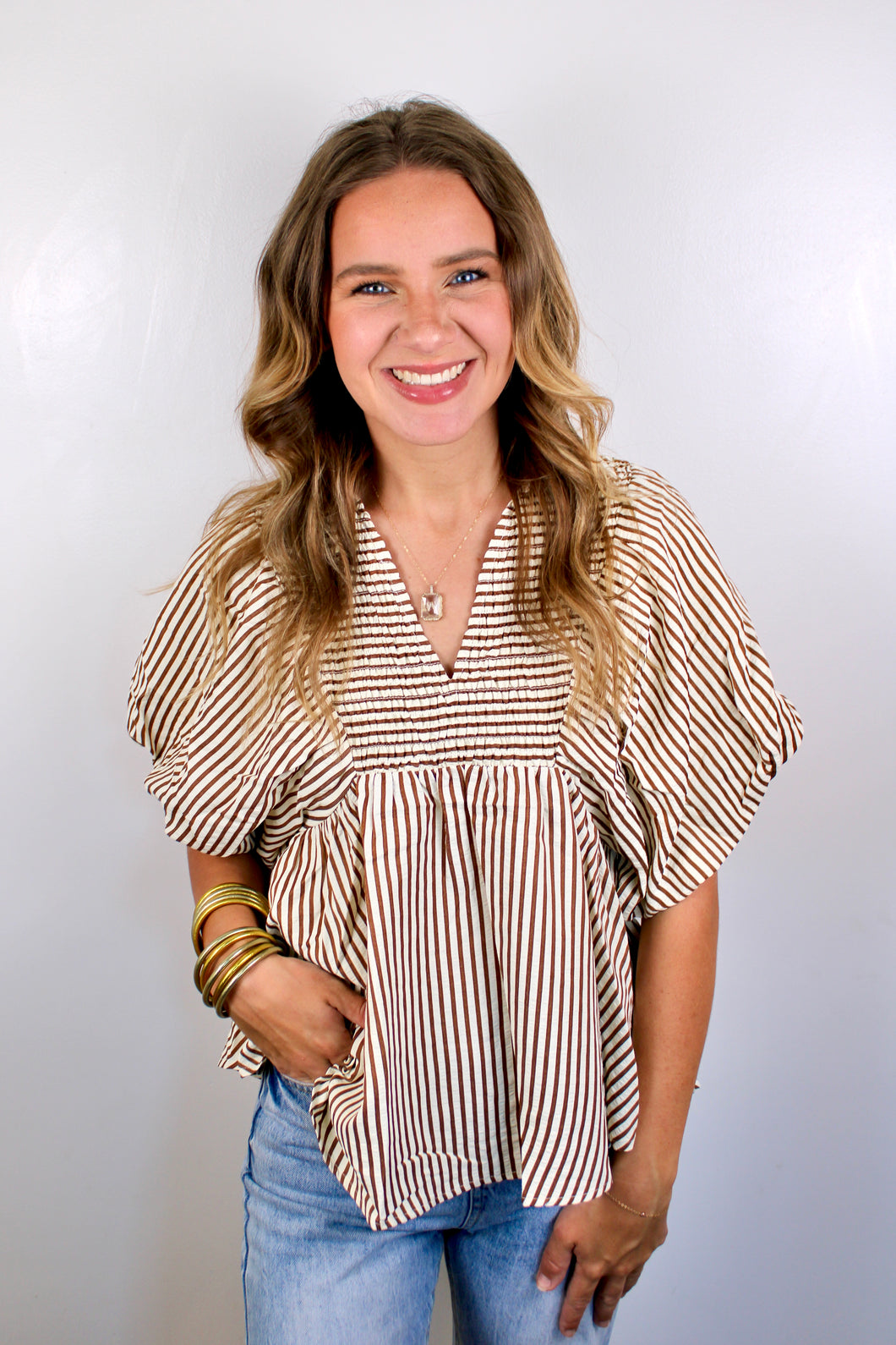 Brown stripe top - last chance