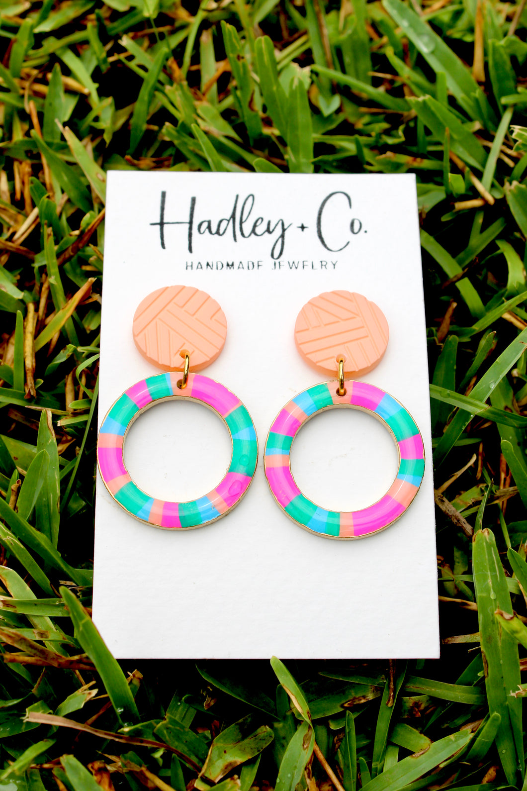 Peach green pink round Hadley + co earrings