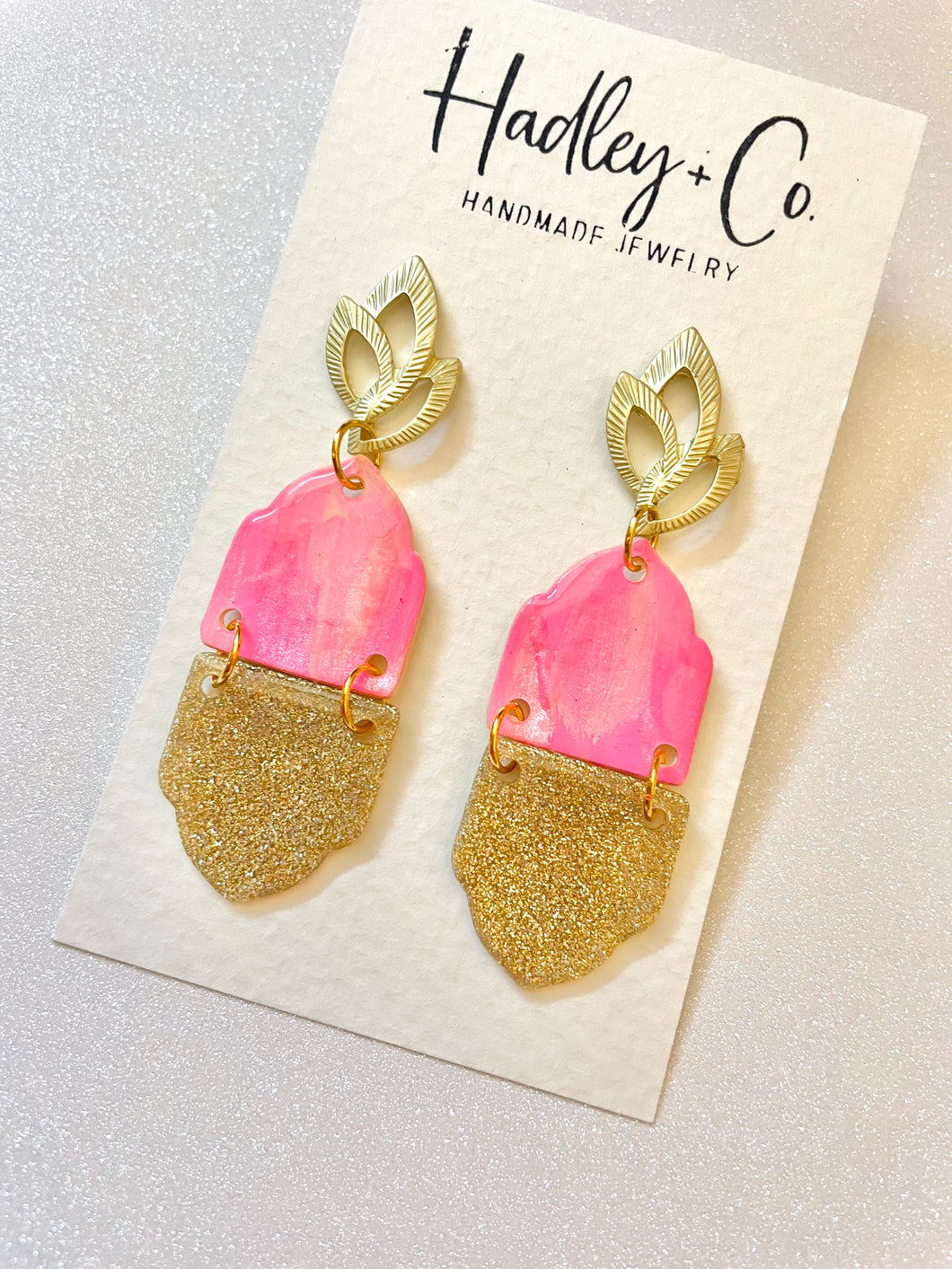 Pink gold glitter Hadley + co earrings