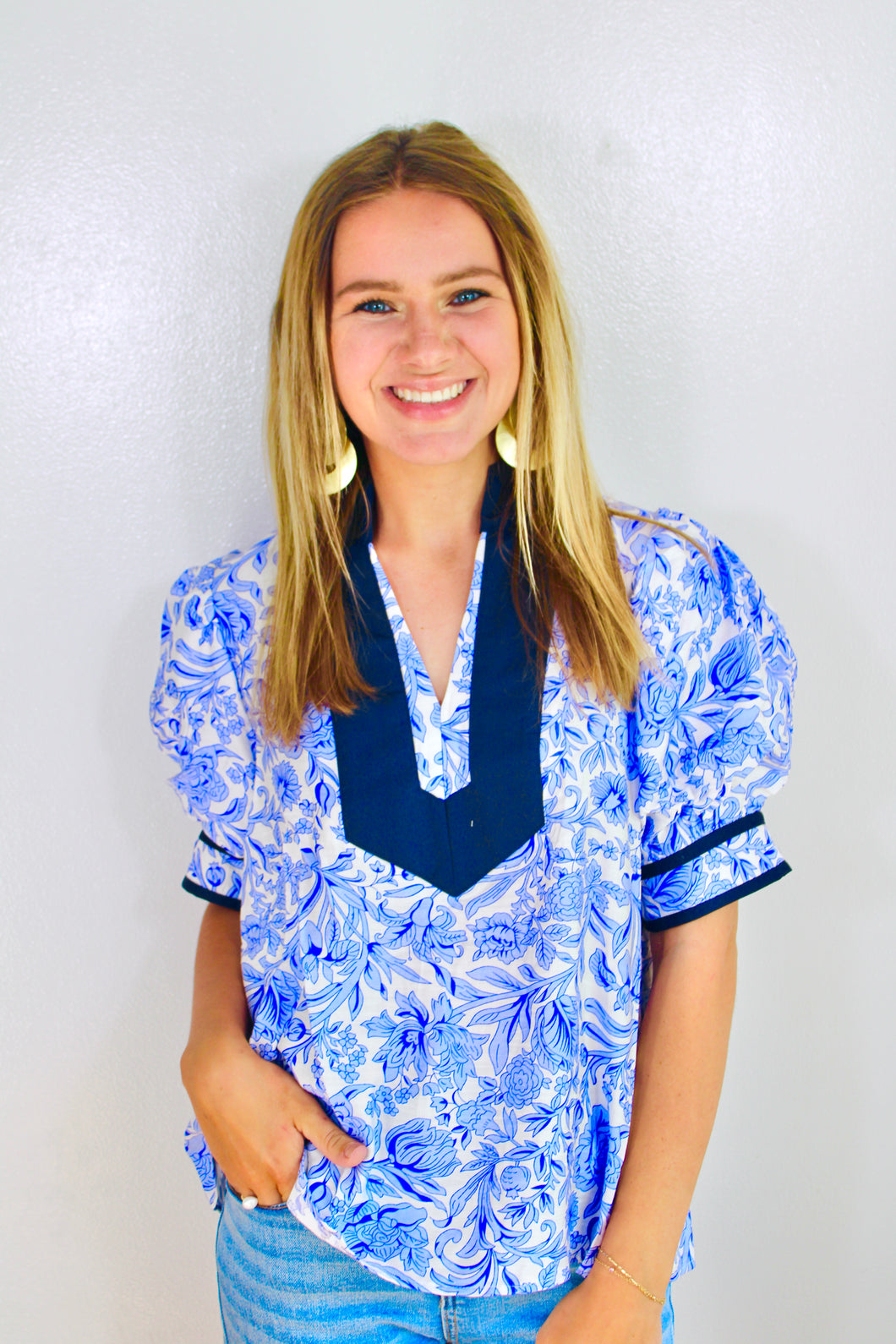 Blue floral navy top- last chance