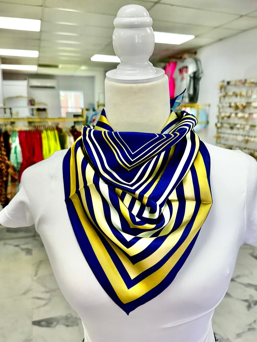Navy gold square scarf