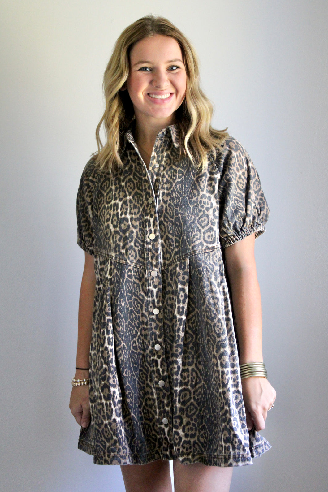 Denim leopard dress