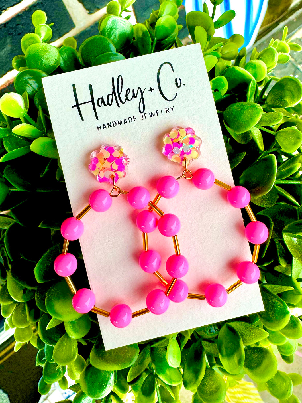 Pink beaded confetti Hadley + co earrings